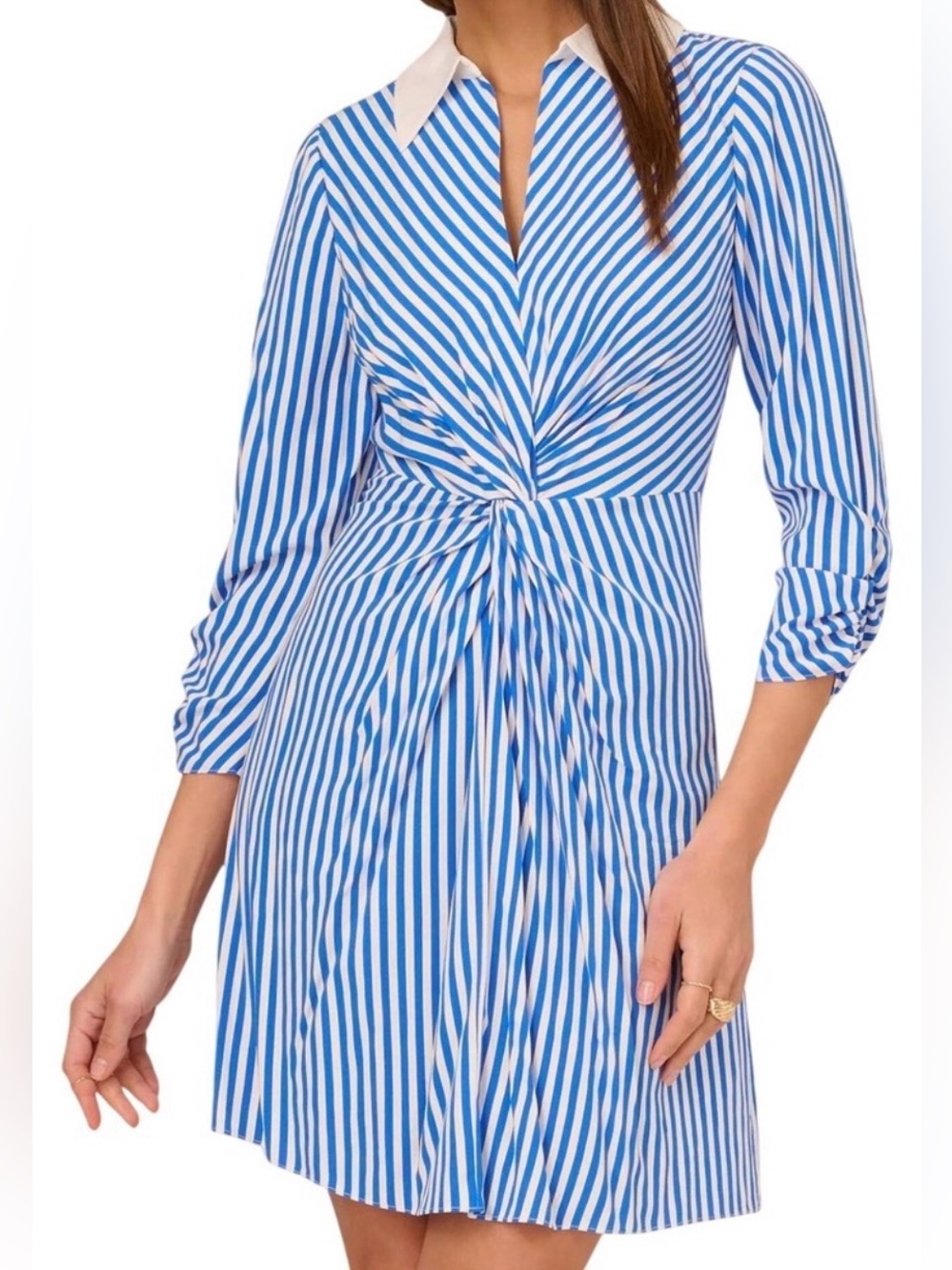 Adrianna Papell Striped Mini Twist Dress Shirt Collared Wrap Size 14